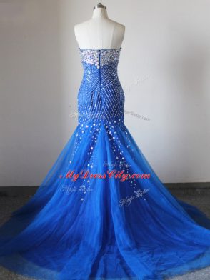 On Sale Royal Blue Sleeveless Beading Zipper Formal Evening Gowns