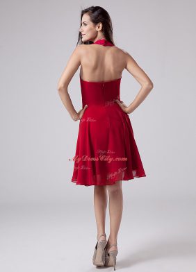 Purple Sleeveless Knee Length Ruching Zipper Mother Dresses