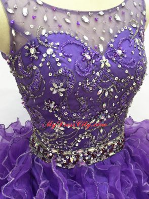 Fashion Organza Sleeveless Floor Length Quince Ball Gowns and Beading and Ruffles