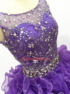 Fashion Organza Sleeveless Floor Length Quince Ball Gowns and Beading and Ruffles