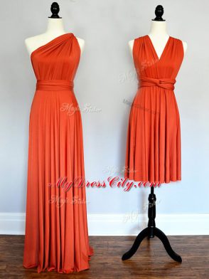 High Class Orange Red Sleeveless Chiffon Lace Up Bridesmaids Dress for Prom and Party and Wedding Party