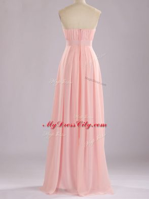 Baby Pink Empire Chiffon Sweetheart Sleeveless Beading and Ruching Floor Length Zipper Dama Dress