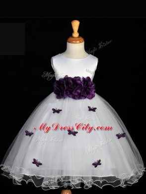 Most Popular Knee Length White Little Girl Pageant Dress Scoop Sleeveless Zipper