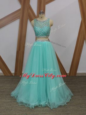 Custom Designed Scoop Sleeveless Tulle Beading Side Zipper