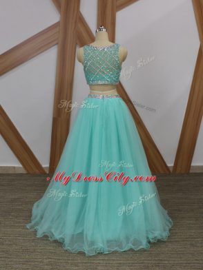 Custom Designed Scoop Sleeveless Tulle Beading Side Zipper