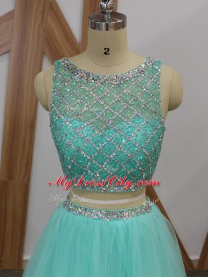 Custom Designed Scoop Sleeveless Tulle Beading Side Zipper
