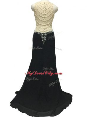 Black Chiffon Side Zipper Mother of Groom Dress Sleeveless Brush Train Beading