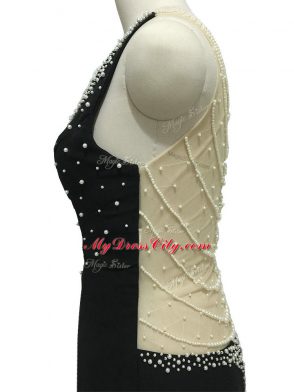 Black Chiffon Side Zipper Mother of Groom Dress Sleeveless Brush Train Beading