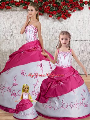 Noble Strapless Sleeveless Quinceanera Dress Floor Length Embroidery and Pick Ups White Taffeta