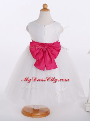 Knee Length A-line Sleeveless White Flower Girl Dresses Zipper