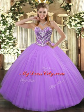 Lavender Lace Up Quinceanera Gown Beading Sleeveless Floor Length