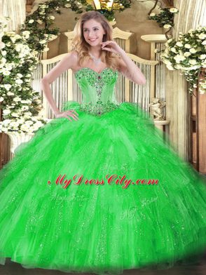 Most Popular Green Sleeveless Tulle Lace Up Sweet 16 Quinceanera Dress for Military Ball and Sweet 16 and Quinceanera