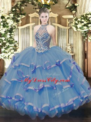 Sleeveless Lace Up Floor Length Beading and Ruffles Quinceanera Gowns