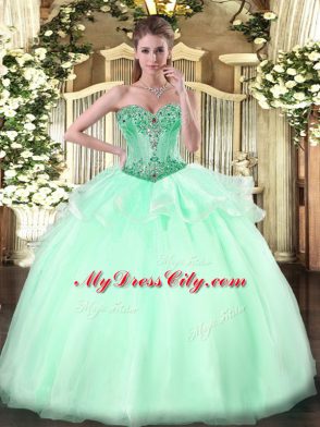 Floor Length Apple Green Ball Gown Prom Dress Organza Sleeveless Beading