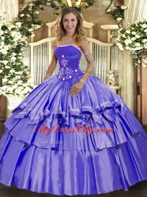 Ball Gowns Quinceanera Dress Lavender Strapless Organza and Taffeta Sleeveless Floor Length Lace Up