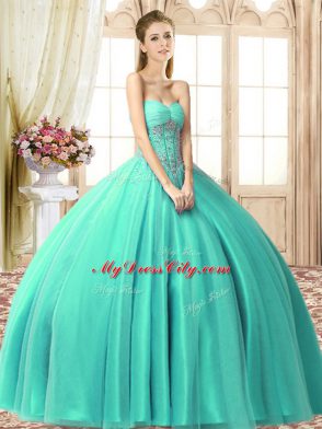 Sweetheart Sleeveless Tulle Sweet 16 Dress Beading Lace Up