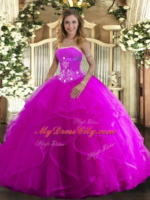 Admirable Sleeveless Lace Up Floor Length Beading and Ruffles Quinceanera Gown