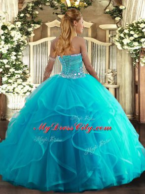Admirable Sleeveless Lace Up Floor Length Beading and Ruffles Quinceanera Gown