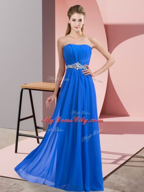 Gorgeous Blue Strapless Lace Up Beading Evening Dress Sleeveless