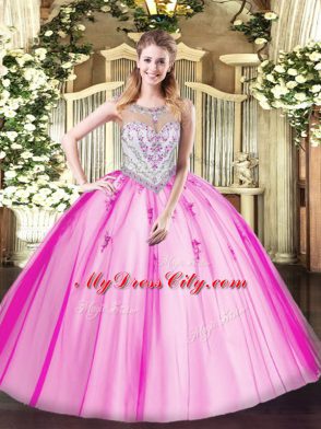 Noble Ball Gowns Quinceanera Dresses Lilac Scoop Tulle Sleeveless Floor Length Zipper