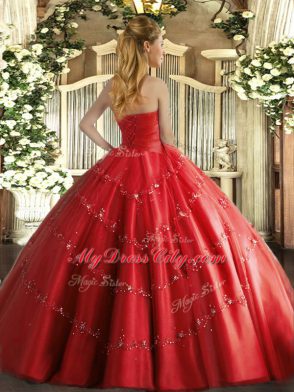 Elegant Sleeveless Floor Length Appliques Lace Up 15th Birthday Dress with Hot Pink
