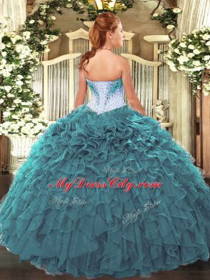 Navy Blue Quinceanera Dress Military Ball and Sweet 16 and Quinceanera with Beading and Ruffles Sweetheart Sleeveless Lace Up
