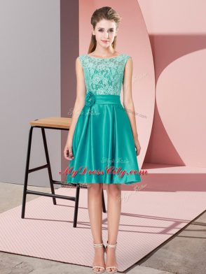 Wonderful Turquoise Bateau Neckline Lace and Hand Made Flower Prom Dress Sleeveless Zipper