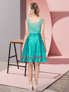 Wonderful Turquoise Bateau Neckline Lace and Hand Made Flower Prom Dress Sleeveless Zipper