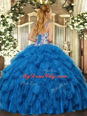 Free and Easy Sleeveless Organza Floor Length Lace Up 15th Birthday Dress in Purple with Beading and Ruffles