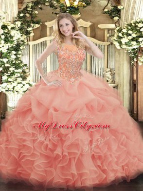 Enchanting Baby Pink Sleeveless Organza Zipper 15th Birthday Dress for Military Ball and Sweet 16 and Quinceanera