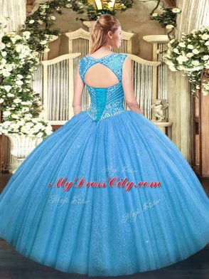 Edgy Ball Gowns Beading Quinceanera Dress Lace Up Tulle Sleeveless Floor Length
