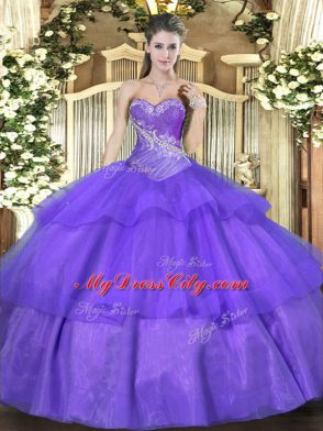 Ball Gowns Ball Gown Prom Dress Lavender Sweetheart Tulle Sleeveless Floor Length Lace Up