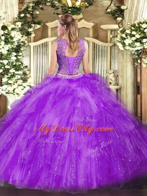 Sleeveless Beading and Ruffles Lace Up Quinceanera Gowns