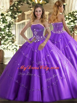 Colorful Lavender Sleeveless Beading and Appliques Floor Length Ball Gown Prom Dress