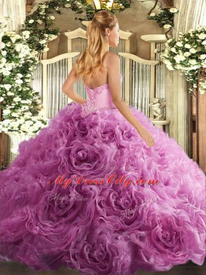 Rose Pink Sleeveless Fabric With Rolling Flowers Lace Up Vestidos de Quinceanera for Military Ball and Sweet 16 and Quinceanera