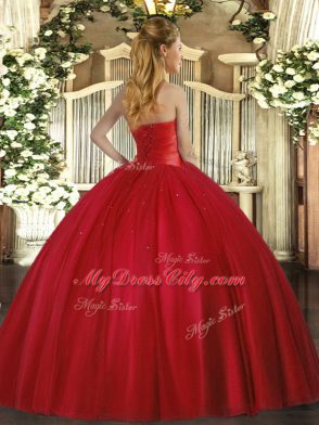 Sleeveless Tulle Floor Length Lace Up 15 Quinceanera Dress in Fuchsia with Ruching