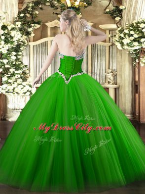 Sweetheart Sleeveless Tulle Quince Ball Gowns Beading Lace Up