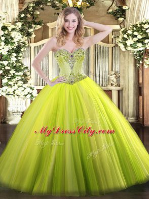 Sexy Yellow Green Sleeveless Beading Floor Length Quinceanera Dress