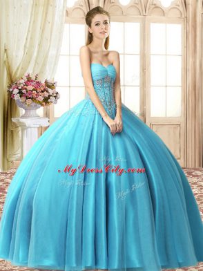 Tulle Sleeveless Floor Length Sweet 16 Quinceanera Dress and Beading