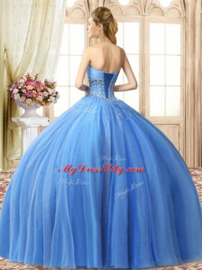 Tulle Sleeveless Floor Length Sweet 16 Quinceanera Dress and Beading