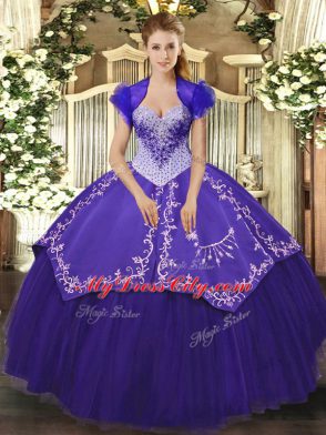 Sophisticated Purple Lace Up Sweetheart Beading and Embroidery Sweet 16 Quinceanera Dress Satin and Tulle Sleeveless