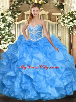 Baby Blue Sleeveless Beading and Ruffles Floor Length Sweet 16 Dress