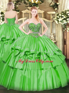 Organza and Taffeta Sweetheart Sleeveless Lace Up Beading and Ruffled Layers Sweet 16 Quinceanera Dress in