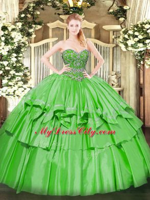 Organza and Taffeta Sweetheart Sleeveless Lace Up Beading and Ruffled Layers Sweet 16 Quinceanera Dress in