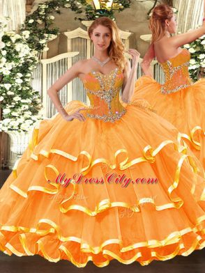 Ball Gowns Quinceanera Gowns Orange Sweetheart Organza Sleeveless Floor Length Lace Up