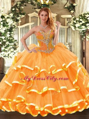 Ball Gowns Quinceanera Gowns Orange Sweetheart Organza Sleeveless Floor Length Lace Up