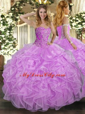 Best Floor Length Lilac Ball Gown Prom Dress Sweetheart Sleeveless Lace Up