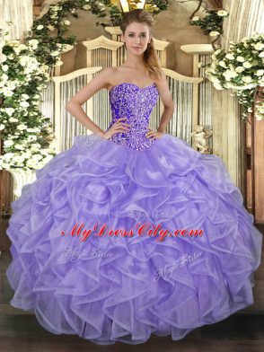 Lovely Sleeveless Beading and Ruffles Lace Up Quinceanera Gowns
