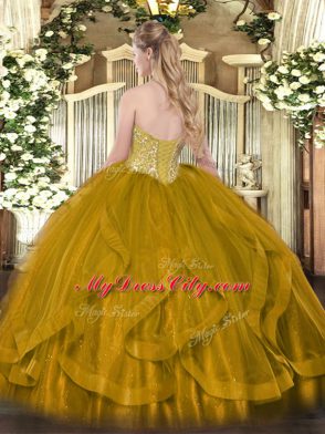 Organza Sweetheart Sleeveless Lace Up Beading and Ruffles Sweet 16 Dresses in Gold