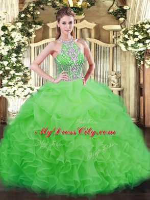 Ball Gowns Beading and Ruffles Quinceanera Dresses Lace Up Tulle Sleeveless Floor Length